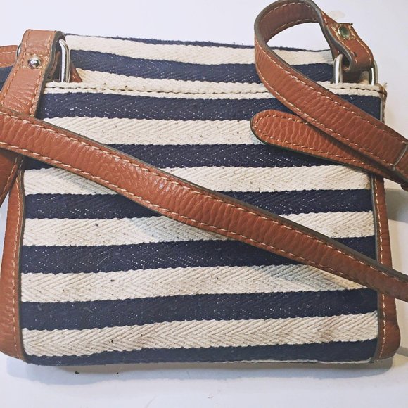 CHAPS Navy and White Striped Crossbody Leather - Picture 11 of 11
